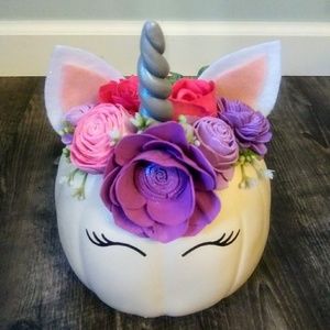 Sola Wood Flower Adorned Unicorn Pumpkins